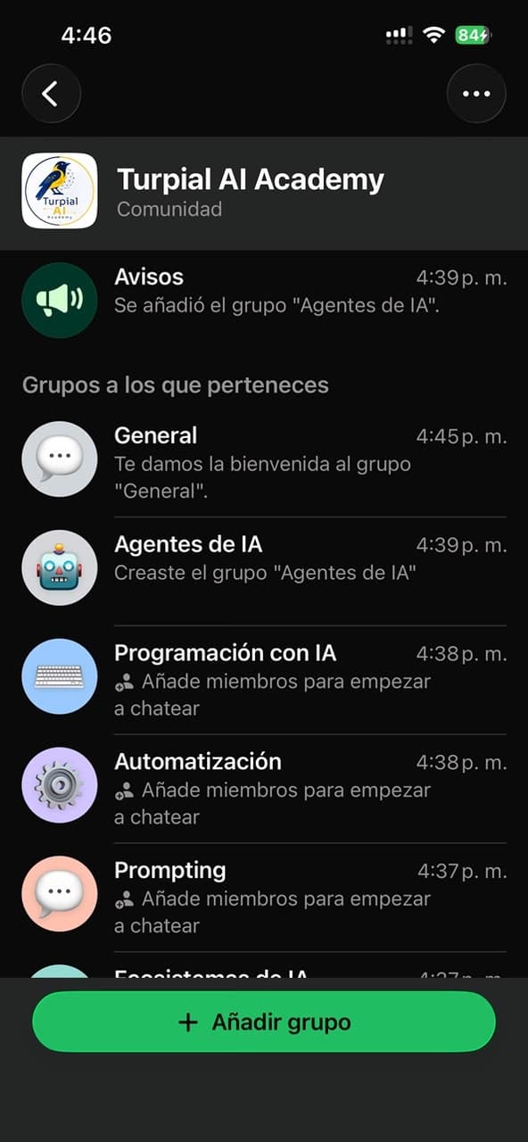 Captura de conversaciones de la comunidad de Turpial AI en WhatsApp